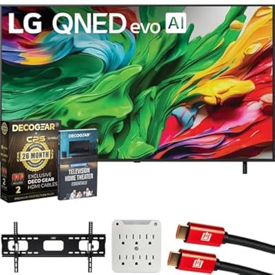 LG 65QNED85AUA 65" QNED AI 4K Smart TV (2025) Bundle with CPS Exclusive 26 Month Protection, 2X HDMI Cable, Wall Mount, 6-Outlet Surge Adapter & Deco Gear Complete Home Theater Beginner's Guidebook