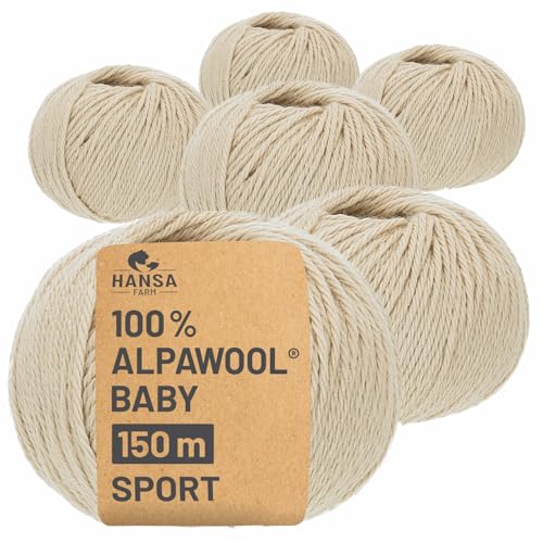 HANSA-FARM | 100% Baby Alpakawolle in 50+ Farben (kratzfrei) - 300g Set (6 x 50g) - weiche Alpaka Wolle zum Stricken & Häkeln in 6 Garnstärken by Hansa-Farm - Beige (Hell-Braun)