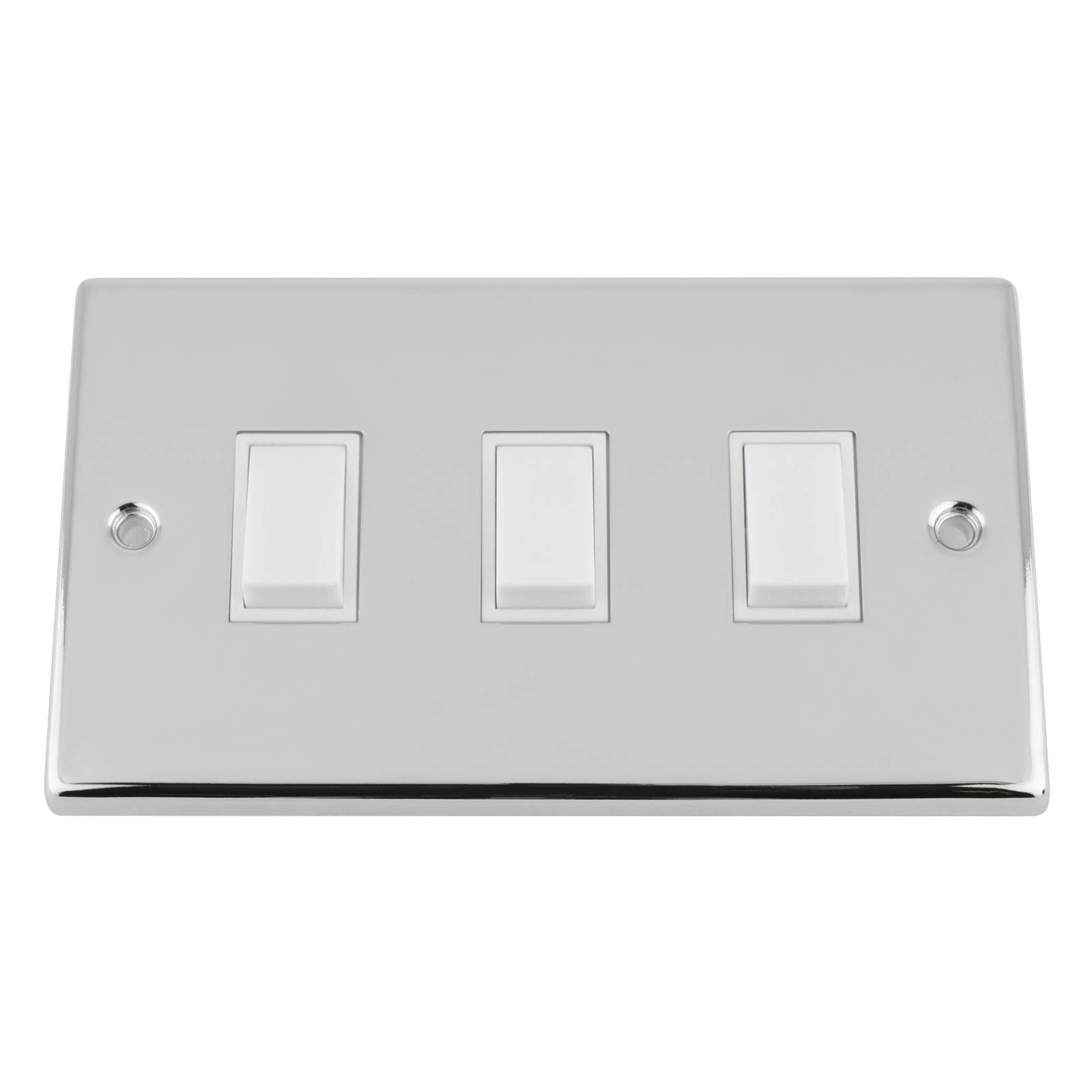 A5 Products White Slimline Polished Chrome Switch 3 Gang Insert Plastic Rocker Switch (Double Plate)