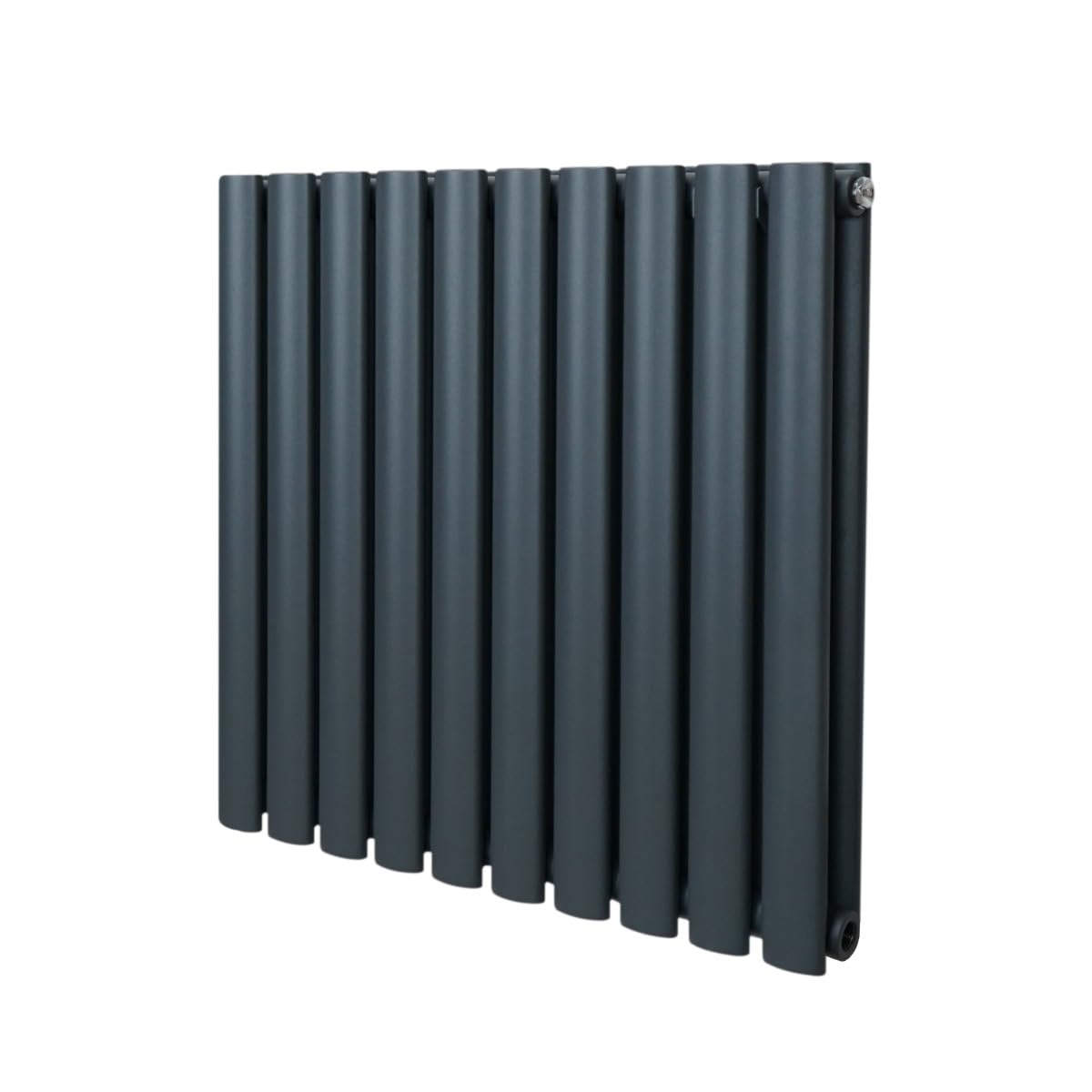 Monster Shop Anthracite Grey Oval Column Radiator 600Mm X 600Mm Modern Designer Double Panel Central Heating Heater Matt Carbon Steel Horizontal Kitchen Living Room Free Cleaning Brush Fixing Kit & Brackets
