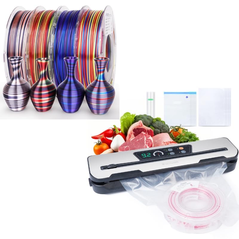AMOLEN 3D Printer Filament & Vacuum Sealer Bundle, Dual-Mode Vacuum Storage Kit for Filament and Food, with 3D Printing PLA Filament 1.75mm and Sealing Accessories, Built-in Cutter, Hose & Bags