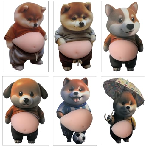 10PCS Shiba Inu Dog Belly Sticker, Dog Belly Sticker, Big Bellies Puppy Anti-Collision Stickers, Super Soft Silicone Anti-Collision Stickers for Home Aesthetics (6PCS_Combination)