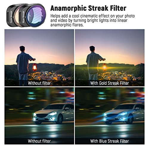 Image of NEEWER ND and Effect Filter Set Compatible with DJI Mini 3 / Mini 3 Pro, GND0.9 GND1.2 Soft Edge Gradient Neutral Density Blue Gold Streak Anamorphic Drone Photography Accessories, 4 Pack