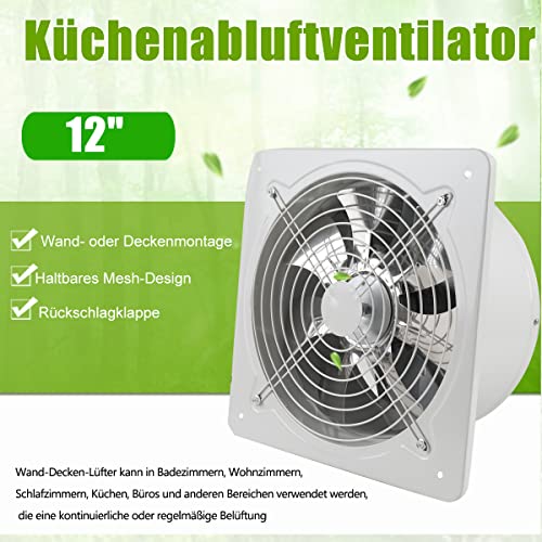 ECUTEE 120W 12 Küchenabluftventilator 2650 m³/h Abluftventilator 300mm Axialventilator Küchenabluftventilator Industrieller Metall Lüfter im Werkstätten, Hallen, Lagerhallen, Garagen Axiallüfter Weiß