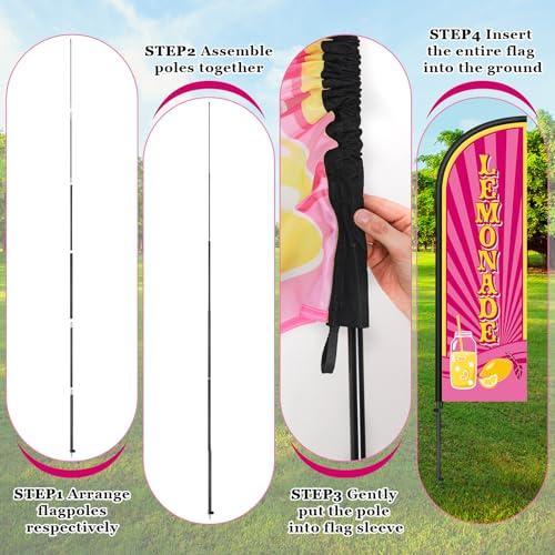 Image of Remagr 2 Pack Lemonade Feather Flag 7 ft Advertising Swooper Flag Sign Windless Lemonade Banner with Pole Kit and Ground Stake for Businesses Restaurants Outside Ground(Rose Pink)
