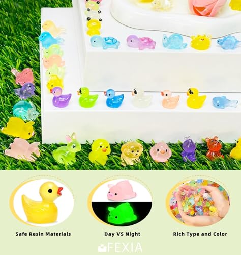 Image of FEXIA 100 Pcs Luminous Mini Resin Animals 20 Types Glow in the Dark Tiny Figurines Bulk Set for DIY Garden Aquarium Micro Landscape and Party Decoration Desk Pets and Miniature Accessories