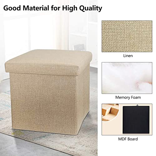 Zly 2019TOOL29 Folding Stool Storage Ottoman Polyester Fabric Linen Foot Rest Seat Clutter Collection 14 Inchx8 Inchx8 Inch thumb #4