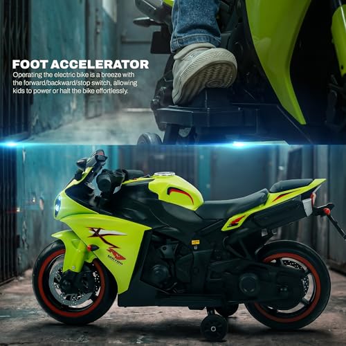 Image of Baybee R7 Baby Electric Bike for Kids with Foot Acceleration | Rechargeable Ride on Baby Bike with LED Lights & Music | Toddler Battery Operated Bike for Kids to Drive 1 to 3 Years Boys Girls (Green)