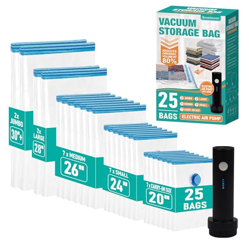 Travel Vacuum Storage Bags with Rechargeable USB Air Pump, Space Saver Vacuum Seal Bags for Luggage,...