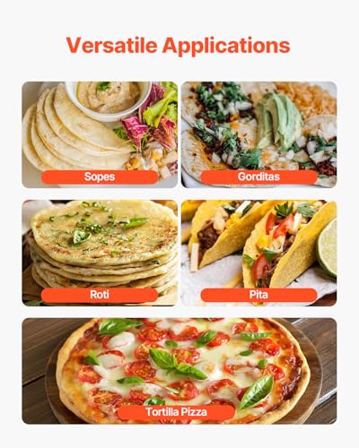 Image of VEVOR Electric Tortilla Maker, 5.5 Inch Diameter Automatic Corn Tortilla Making Machine with Non-Stick Coating, Electric Chapatti Machine Suitable for Produce Sopes Gorditas Roti Pita Tortilla Pizza