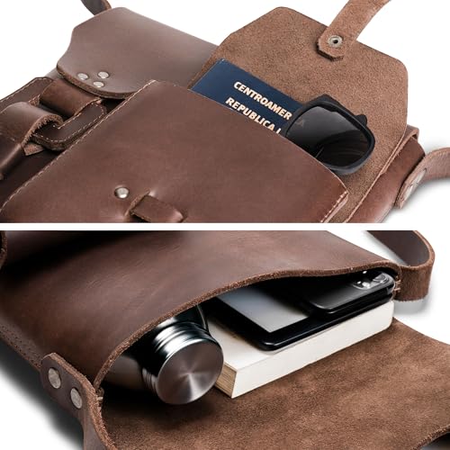 Littlefield & Co., Rustic Satchel with Adjustable Shoulder Strap, Classic Messenger Bag, Travel Accessory, Thick Full Grain Leather, Handmade, Bourbon Brown3