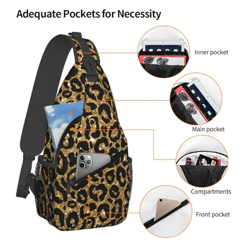 Gold and Black Leopard Print Sling Backpack Unisex Crossbody Chest Bag Shoulder Chest Bag For Women Men Hiking Travel4