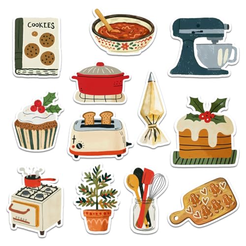 12 Pcs Christmas Baking Stickers Set – Gift For Parents, Friends, Bakers, Siblings, Teachers, Students, Holiday Enthusiasts – Ideal For Laptops, Water Bottles, Journals, Scrapbooks, Wrapping 3 Inches