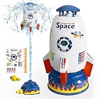 Skirfy Sprinkler Rocket Launcher Outdoor Water Toys for Kids, Rocket Design Water Powered Liftoff 9-16ft & Spin, Summer Garden Lawn Toys & Birthday Gift for Girls Boys Age 3-12 Year Old （White）