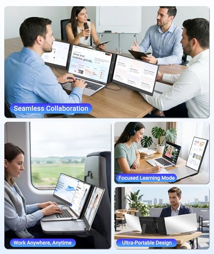 Image of Synnov 15.6 inch Laptop Screen Extender, 1080P FHD Ultra Light & Portable Triple Monitor for Laptops, Fit for 12 inch-17.3 inch Laptops, Plug & Play Travel Monitor Extender Compatible with Wins /MacOS /Chrome