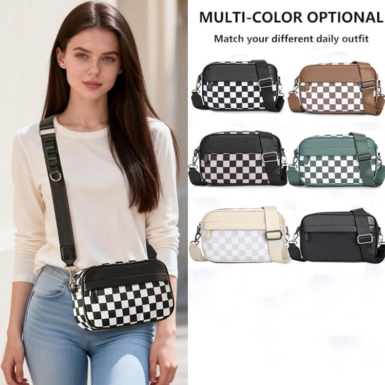 Image of Checkered Crossbody Bag for Women,Camera Sports Purses Lightweight Shoulder Bag Waterproof Purse