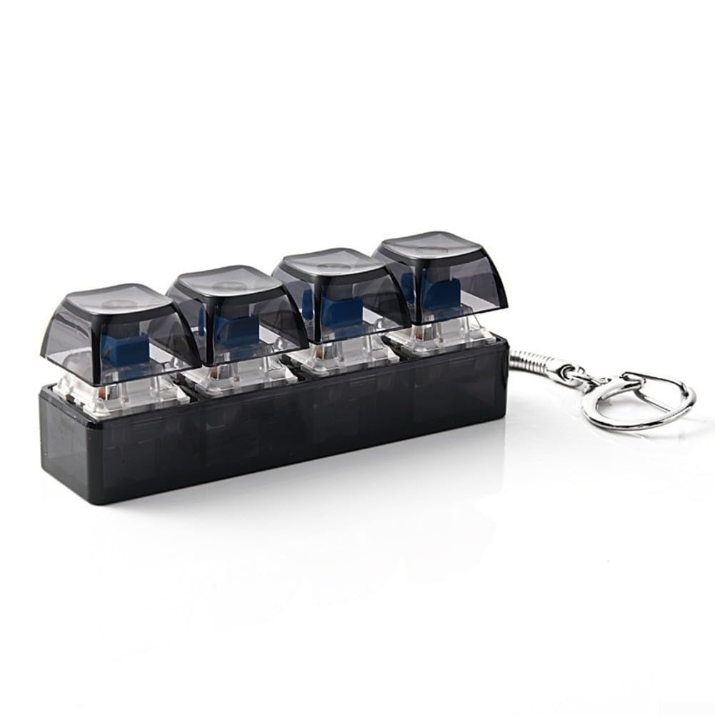 SMZhomeone 4 Button RGB Keyboard Fidget Toy Keychain with LED Light Effects for Stress Relief and Entertainment ABS Design for Home Office School and Travel(Transparent black)