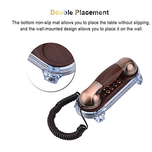 Antique Retro Wall Mounted Telephone Fashionable Corded Phone Vintage Telephone Landline Telephone with Bottom Light for Placing Table and Hanging Wall (Red Copper) - Thumbnail 6