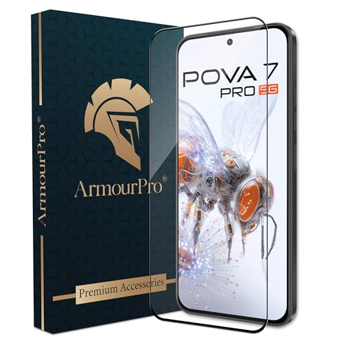 Image of ArmourPro Military Grade Gorilla Tempered Glass Screen Protector for Tecno Pova 7 and Pova 7 Pro 5G (6.78 Inch) With Easy Installation Kit| Edge-To-Edge Protector Coverage |Black