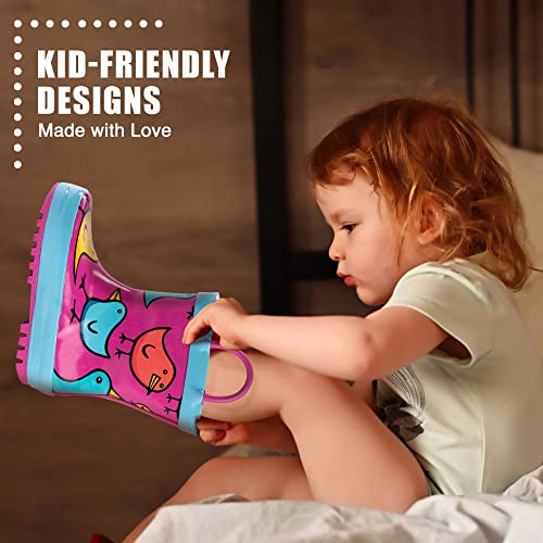 Norty Rubber Rain Boots For Kids - Waterproof Rubber Boots Boys And Girls Solid & Printed Rainboots For Toddlers And Kids - Chicks Fuchsia Turquoise #TOP6