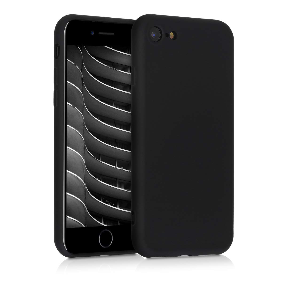 kwmobileCase Compatible with Apple iPhone SE (2022) / iPhone SE (2020) / iPhone 8 / iPhone 7 Case - Slim Protective TPU Silicone Phone Cover - Black Matte
