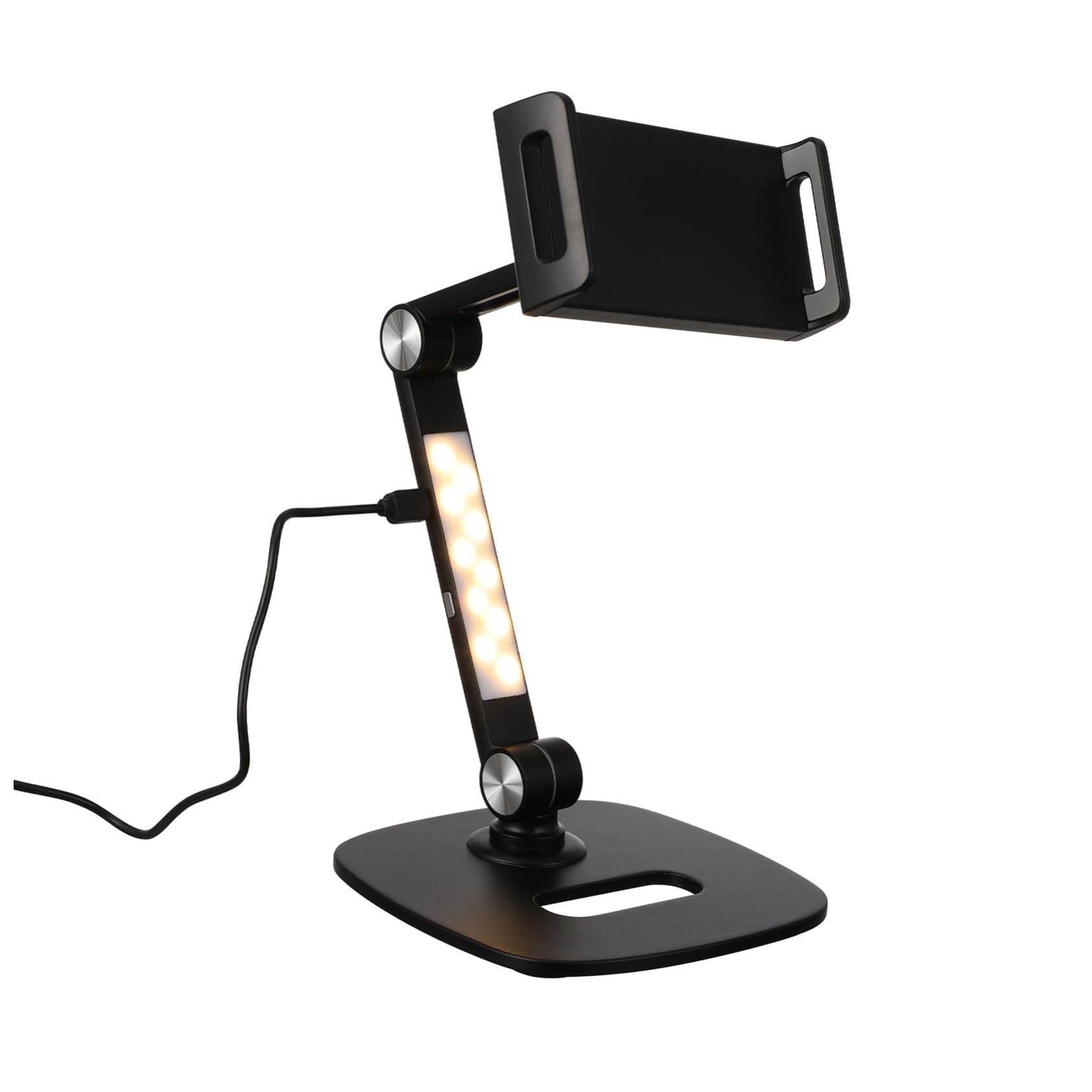 Supporto da Scrivania in Alluminio per Telefono e Tablet Regolabile Struttura in Metallo Resistente Rotazione con Base in Acciaio per Videochiamate e Lezioni Online