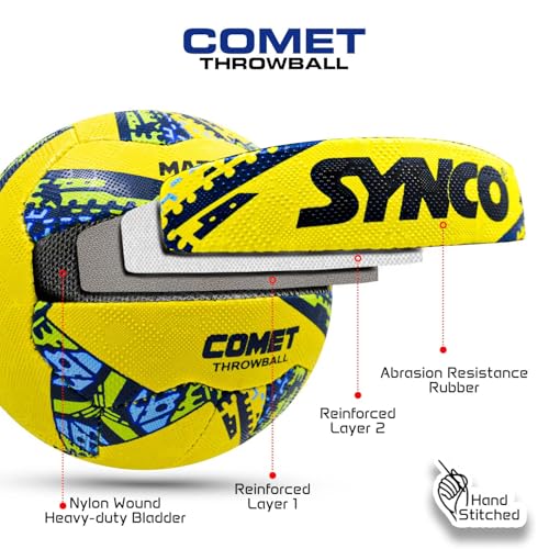 Image of Synco Comet Throwball | 18 Panel | Rubberised Hand Stitched | Dual Textured Grip | Match Ball (Size-5) Yellow
