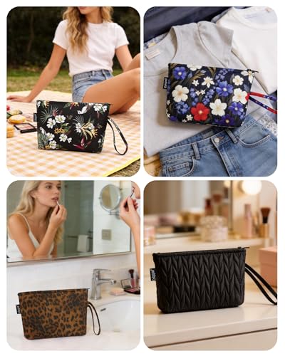 Image of Gloppie Leopard Small Makeup Bag for Purse Wristlet Cosmetic Bag for Women