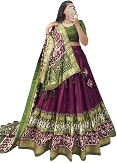 MITRA BIZ Patola Print Leheriya With Foil Work Tussar Silk Lehenga Choli