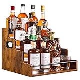 YQBRAO 4-Tier Liquor Bottle Display Shelf, Coffee Syrup Rack Organizer, Water Bottle Organizer, Mini Bar Cabinet, Rustic Bar Shelves for Liquor Whiskey, Spirits