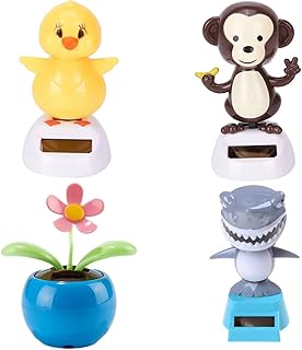 4 Pcs Window Sun Catcher Solar Powered Dancing Animal Swinging Animated Bobble Dancer Toy Car Decor, Solar Window Toys Flower Shark Monkey Chicken Portable Suncatchers(Random Flower Style)