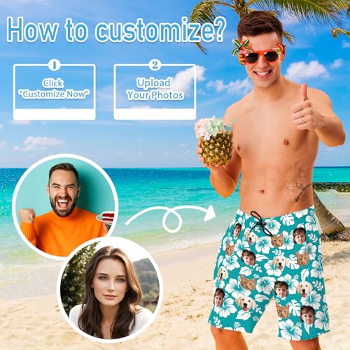Personalized Swim Trunks for Men with Face, Custom Floral Hawaiian Beach Shorts Customized Pool Party Gifts for Him3