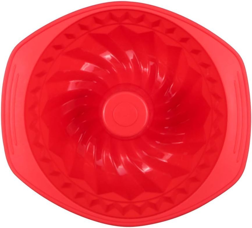 Miniatura 7 de Webake Molde de silicona acanalada Pan antiadherente Kugelhopf Cake Molde de silicona de 9 pulgadas para horno - rojo