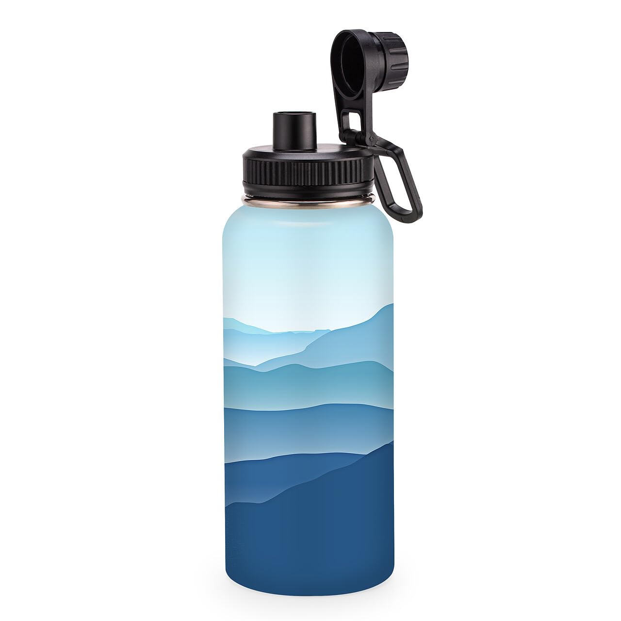 Cutiset 32oz Insulated Water Bottle with Spout Lid, Blue Mountain Scenery, Double Wall 18/8 Stainless Steel, Leakproof Gift for Women Men Sports Travel Gym Fitness Hiking Outdoors, Hands Wash Only