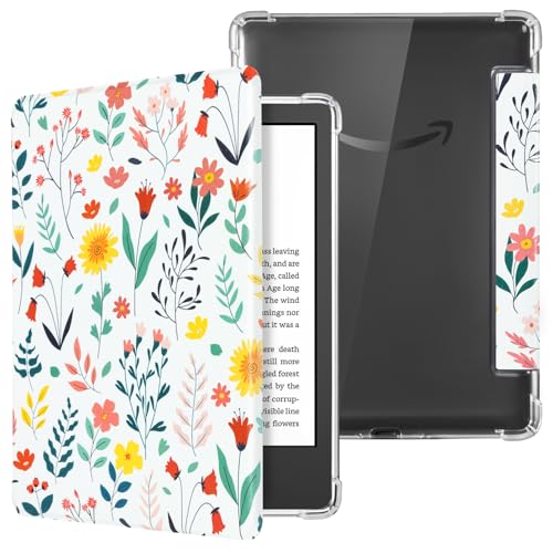 Custodia per Kindle 11° generazione 2024 e 2022 e-reader modello n. retro trasparente con funzione di fiore della gioia 2409041059-T