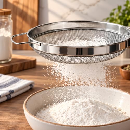 Image of Rakesh Gold Stainless Steel Strainer & Colander | Steel Channi /Chalni for Washing & Straining Rice, Fruits, Vegetables, Wheat & Puran Poli | Regular Size Puran Jali