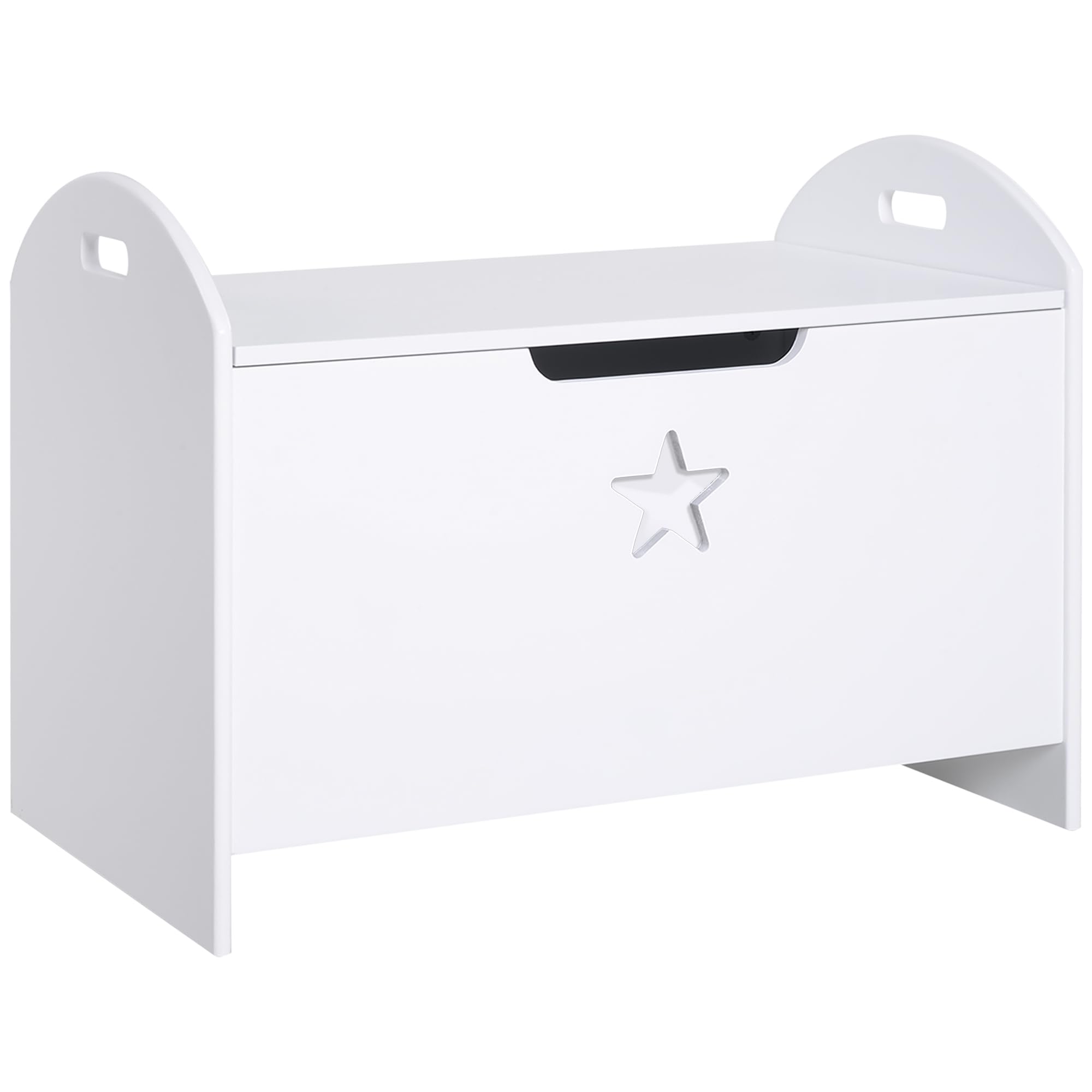 HOMCOM Spielzeugkiste aus Holz Sitzbank für Kinder Sitztruhe Aufbewahrungsbox für Kinderzimmer Bücher Spielzeug Spieltruhe für Kinder Sicherheitsscharnier Weiß 62 x 40 x 46,5 cm