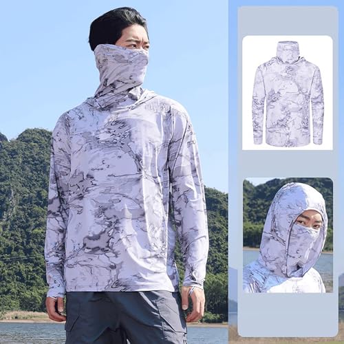 Mens Hooded Fishing Shirts with Face Mask Lightweight Sun Shirt Long Sleeve UPF 50+ Rash Guard Outdoor Active Hoodie2