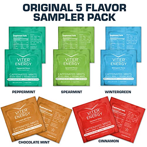 Viter Energy Caffeinated Mints - 5 Flavor Variety Sampler Pack. 40mg Caffeine, B Vitamins, Sugar Free Vegan Breath Mint. Powerful Energizing Boost. 2 Energy Mints Replace 1 Coffee, Gum, Chews, Gummies - Thumbnail 2