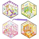 4 Sets Dog 3D Miniature Scene DIY 3D House Stickers with Tweezers - Make Your Own Store Dog & Cat 3D Sticker Scene