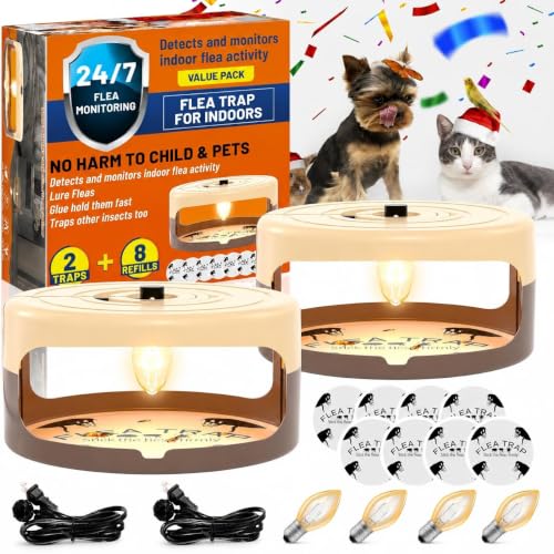 2 Pack Flea Traps for Inside Your Home Indoor Flea Traps with 8 Sticky Pads Flea Monitoring Trap for Home Sticky Insect Catcher for Fleas Moths & Gnats