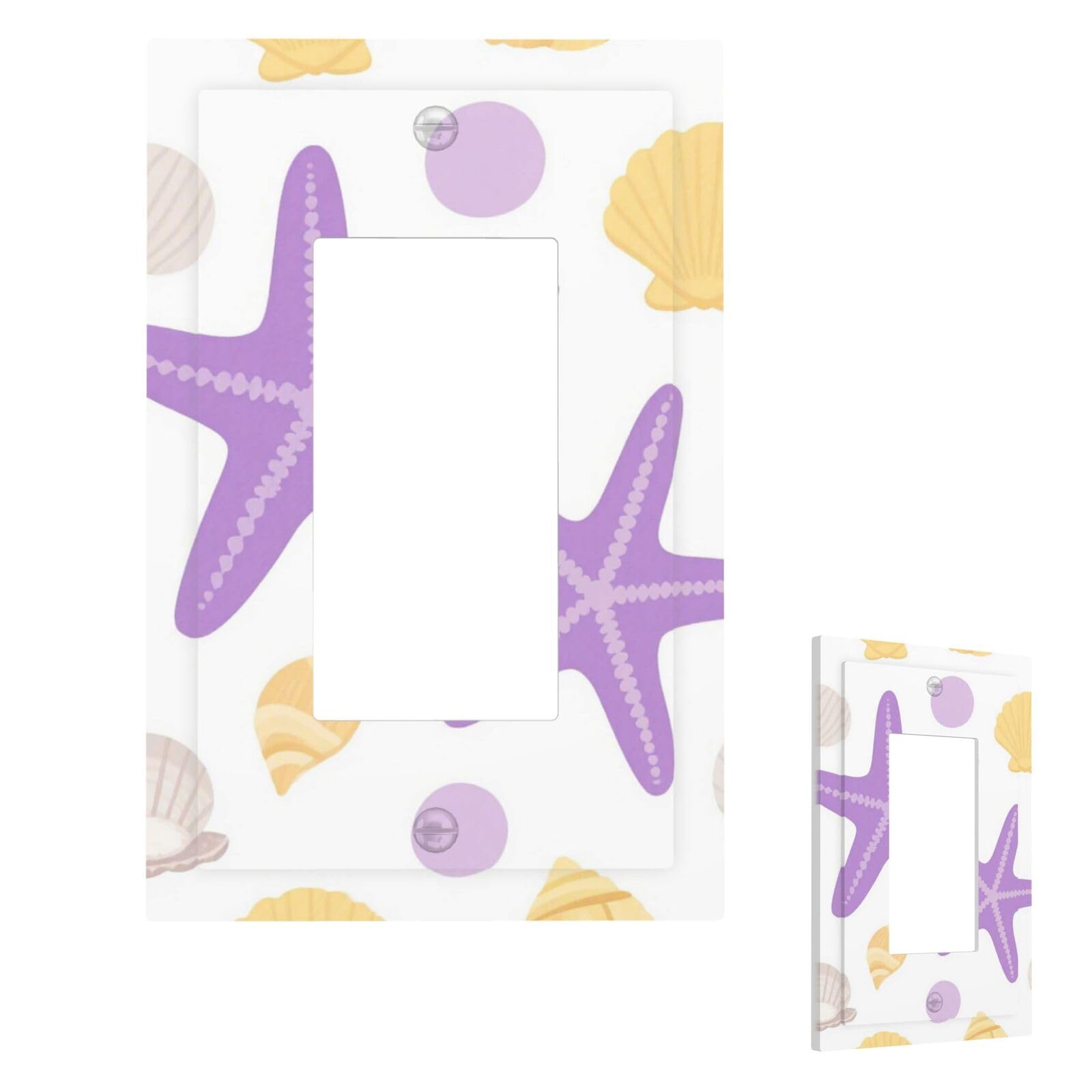 Fekiloot 1 Gang Starfish Seashell Wall Plate Cover Modern Decorative Light Switch Cover Unbreakable Receptacle Outlet Covers For Living Room Bedroom Home Decor