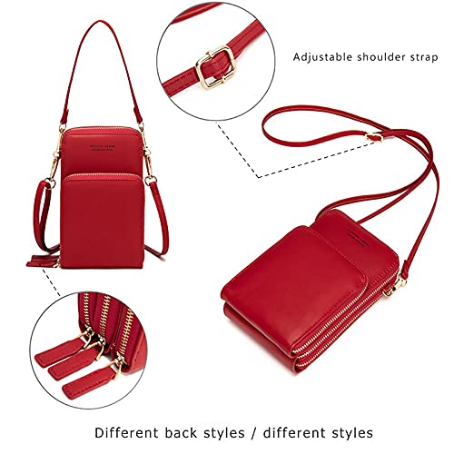 Image of myfriday Small Cell Phone Crossbody Bag, Multi-pocket & 6 Card Slots | 6 card slots, multi-pocket zipper layout and soft synthetic leather keep phone, lipstick, coins and keys ready outdoors
