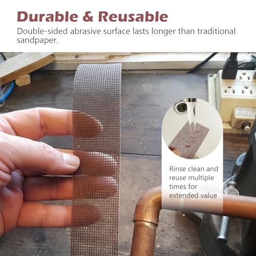 Image of SCOTTCHEN Plumber's Open Mesh Sanding Sheet 180 Grit, Tearable Sanding Roll, Plumber's Double Side Open Mesh, for Cleaning Copper Tubing and Fittings, 1-1 /2 inch Width x 32 Ft Length -1 roll
