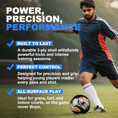 Image of Senston Size 5 Football for Adults Youth Kids | Training & Match Soccer Ball | Durable PU Leather | Includes Air Pump, Blue