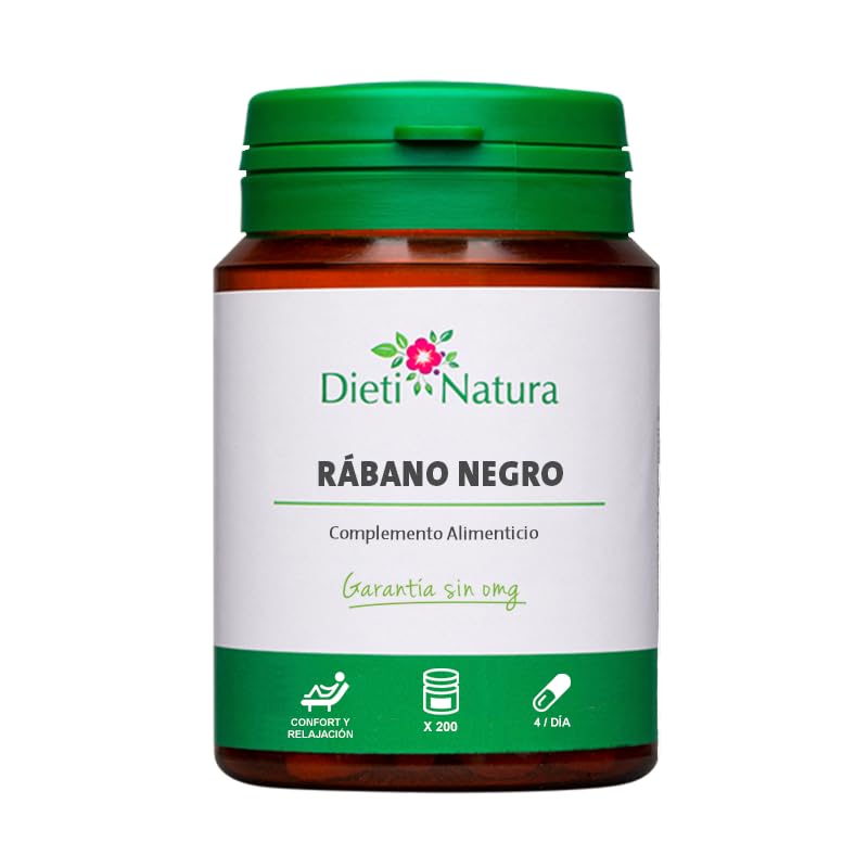 Dieti Natura 200 cápsulas de Rábano Negro - Verdura Detox Baja en Calorías con Vitaminas, Minerales y Oligoelementos - Contra la pereza vesicular - Fabricado en Francia, Garantía sin OGM