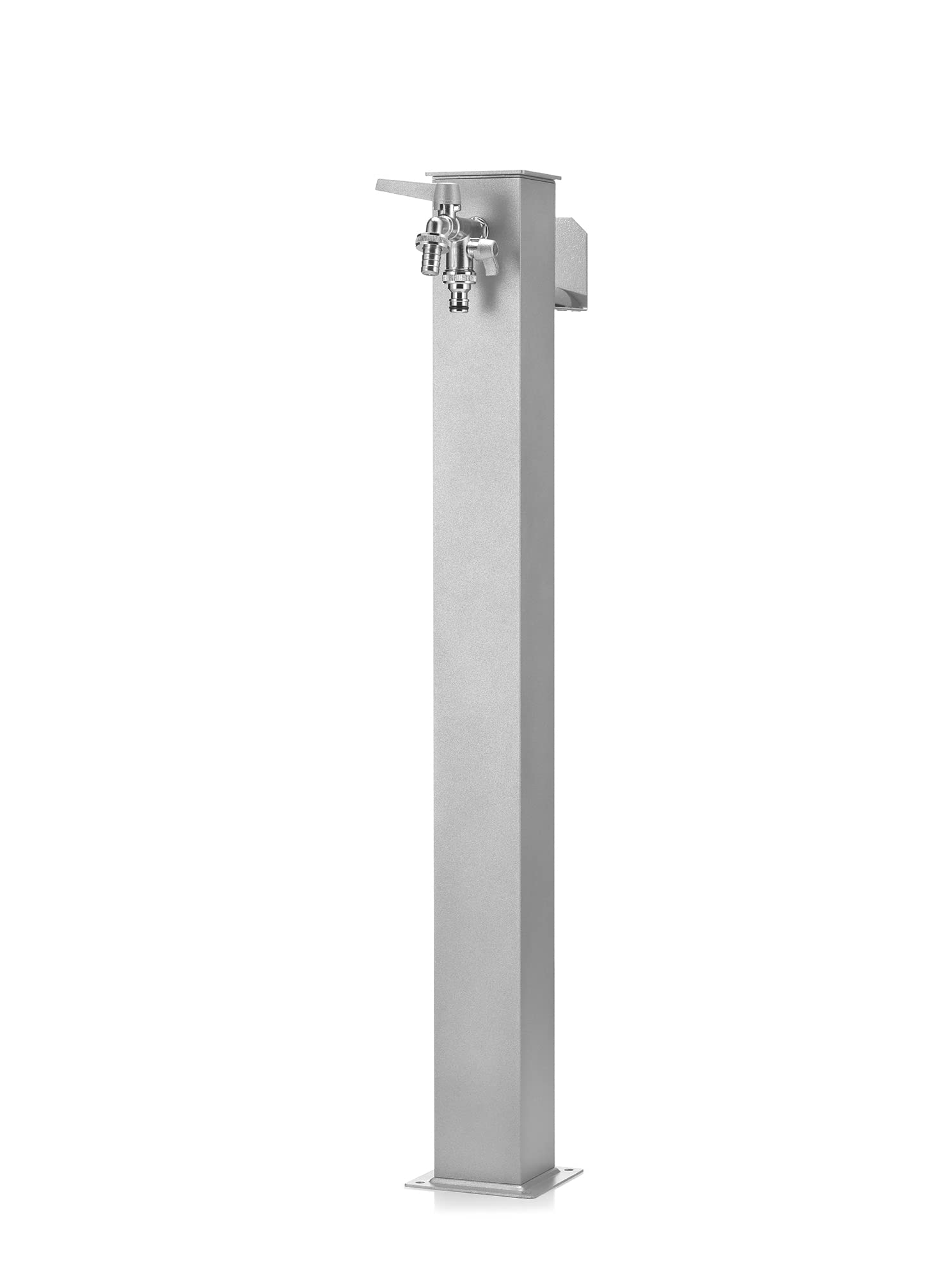 BelFer 42QRR Fontana da Giardino Struttura Quadrata in Acciaio Alluminio con Porta Gomma Doppio Rubinetto in Ottone Colore Alluminio