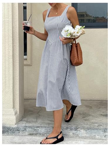 Floerns Women's Striped Tank Dress Sleeveless Square Neck Going Out A Line Midi Dresses4