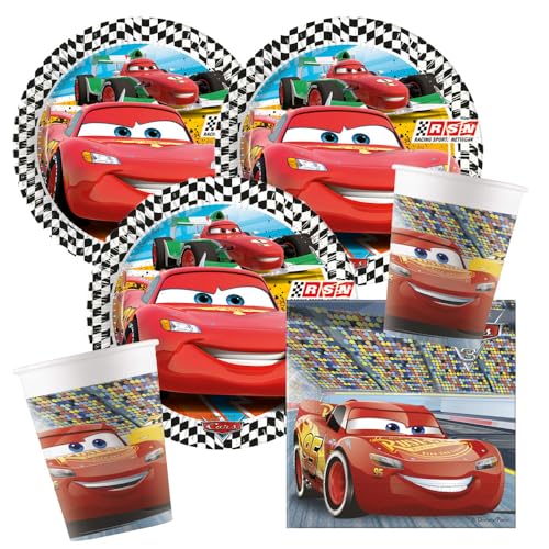 Procos Kit de fête Cars 36 pièces avec assiettes en carton, gobelets en carton, serviettes pour anniversaire d'enfant
