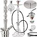 Produktbild DILAW® Onyx Shisha Edelstahl Silber V2A 93cm Hookah Big Size + LED Licht | Wasserpfeife Kaminkopf Komplettset Molassefänger mit 4 Anschlüssen Kopfadapter Silikonschlauch Alumundstück Tabakkopf